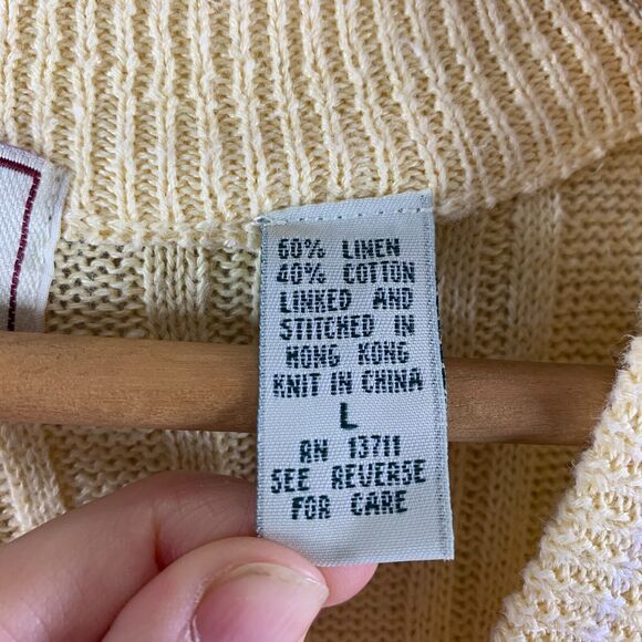 VTG John Ashford Men Linen Cotton Cable Knit Sweater Vest Sz L Butter Yellow - Picture 8 of 10